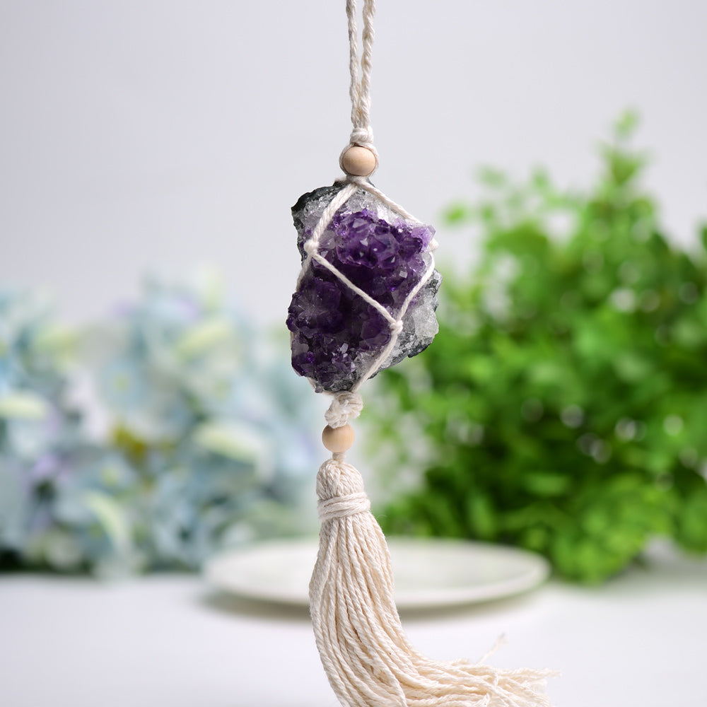 Amethyst Cluster Hanging with Cotton Rope Tassels