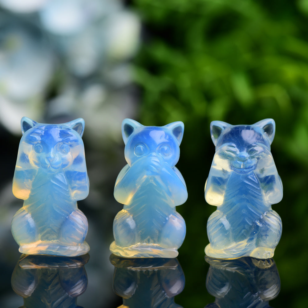 1.9" Opalite Cat 'Hear No Evil, Speak No Evil, See No Evil' Crystal Carving