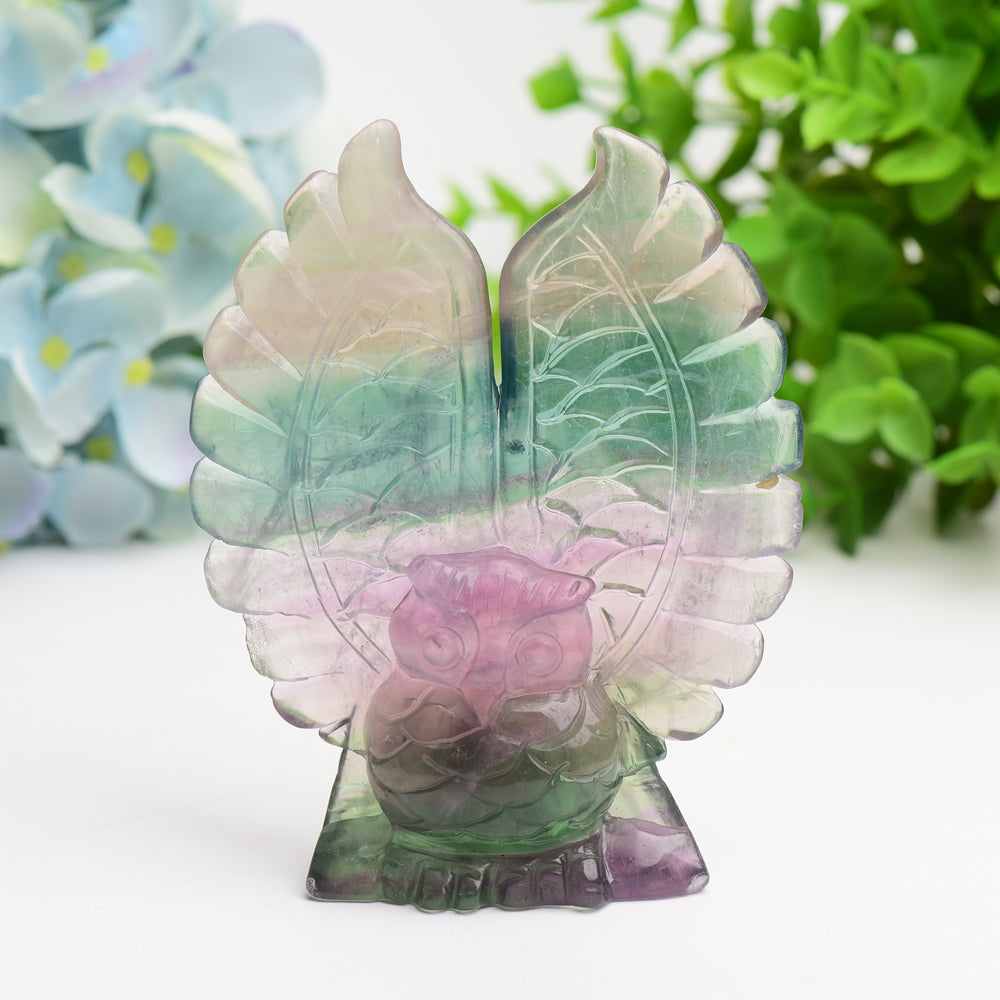 4.4" Rainbow Fluorite Owl Crystal Carving Bulk Wholesale