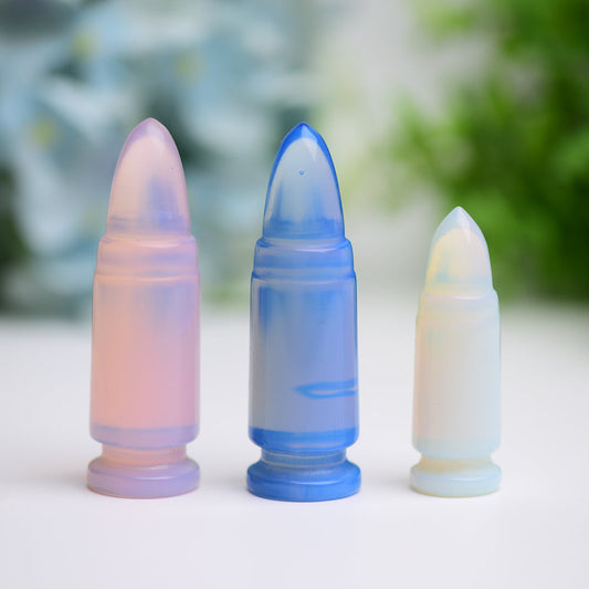 2.0"-2.7" Blue Pink Opalite Bullet Crystal Carving