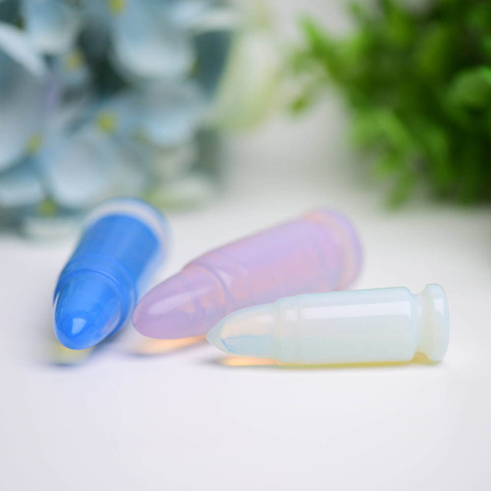 2.0"-2.7" Blue Pink Opalite Bullet Crystal Carving