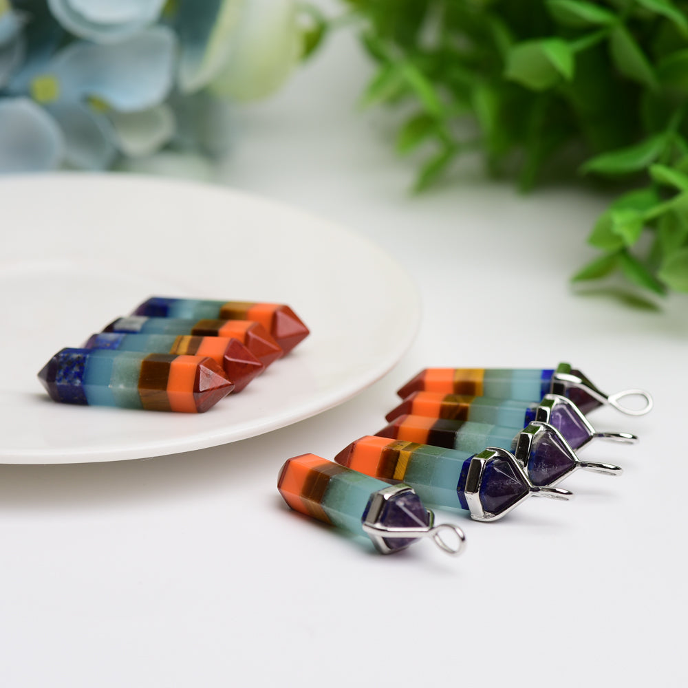 1.2" Mini Chakra DT Point Crystal Pendant