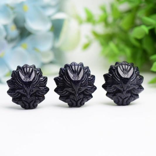 1.2" Blue Sandstone Nine-tail Fox Animal Crystal Carving