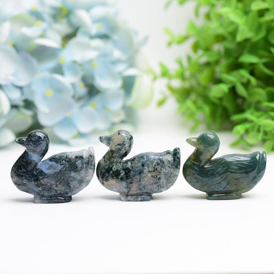 2.1" Moss Agate Duck Animal Crystal Carving