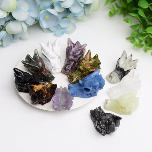 1.8" Mixed Crystal Dragon Head Animal Crystal Carving