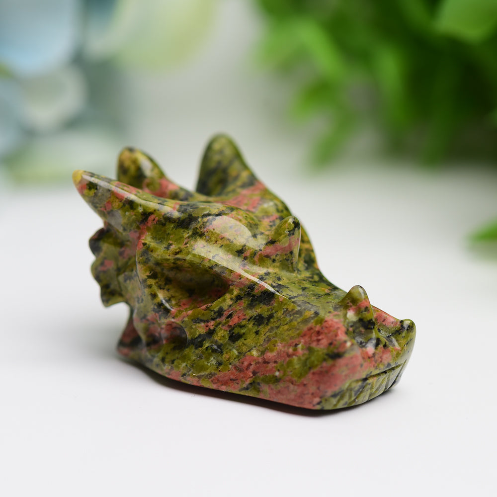 1.8" Mixed Crystal Dragon Head Animal Crystal Carving