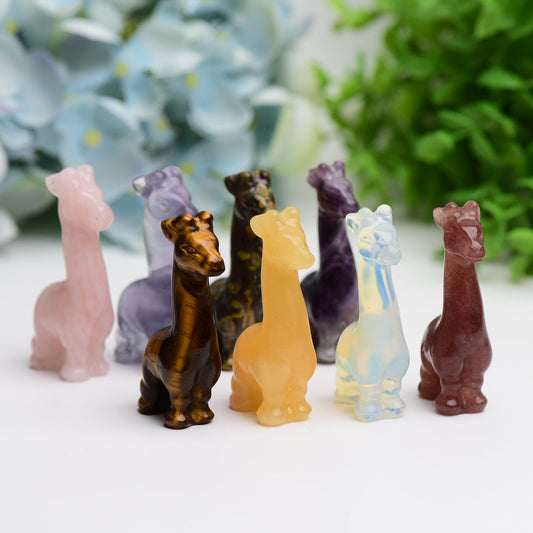 2.4" Mixed Crystal Girraffe Animal Crystal Carving