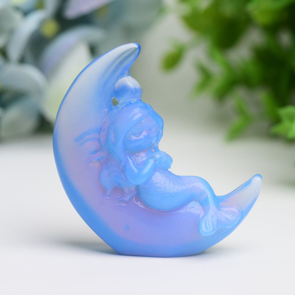 2.1" Moon with Fairy Crystal Carving Free Form
