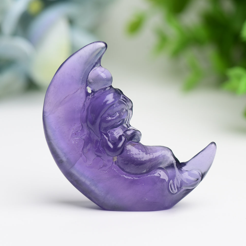 2.1" Moon with Fairy Crystal Carving Free Form