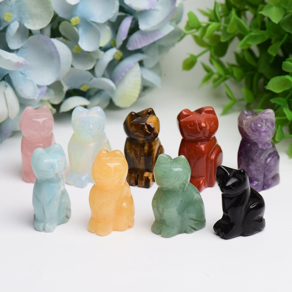 1.5" Mixed Crystal Cat Animal Crystal Carving