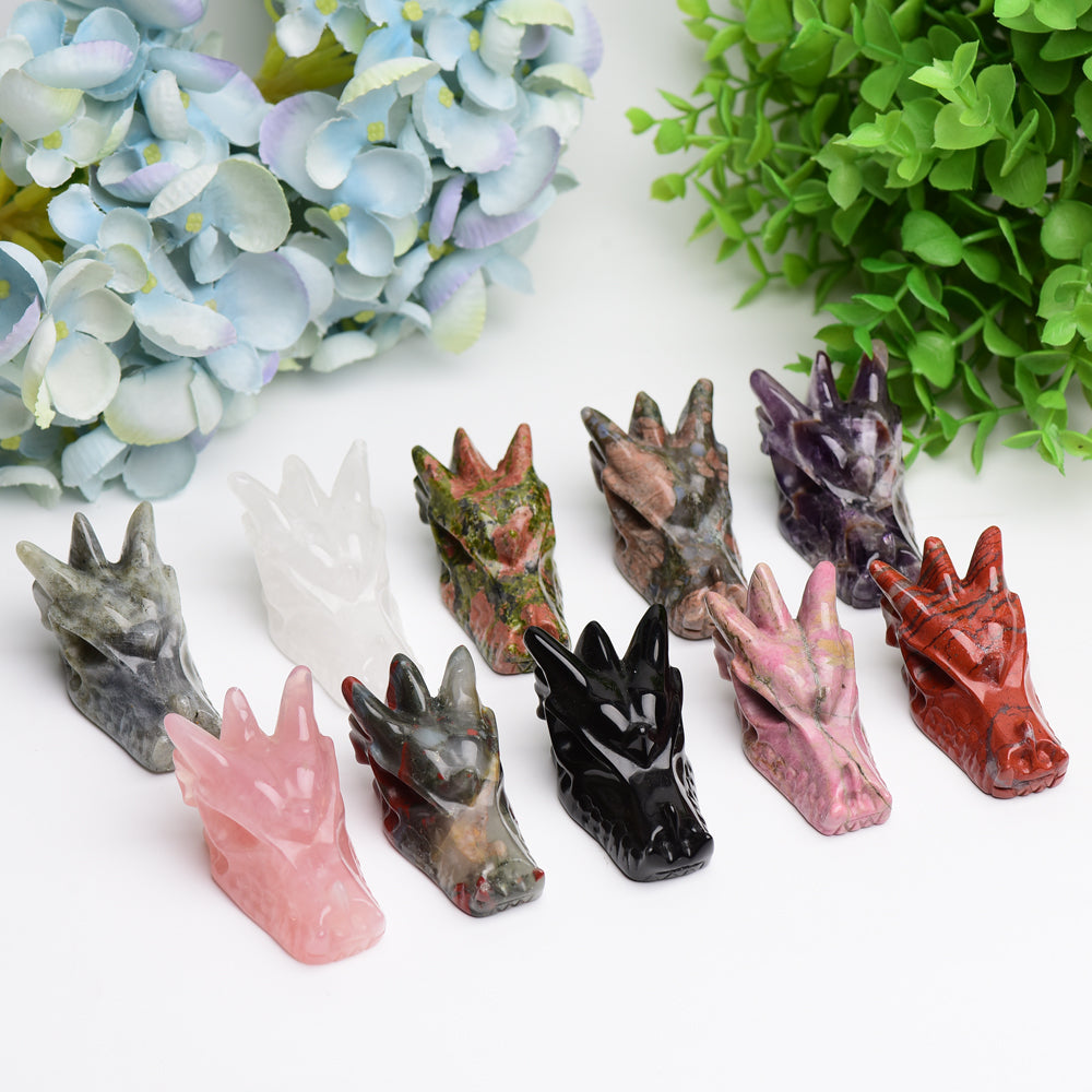 2.5" Mixed Crystal Dragon Head Animal Crystal Carving