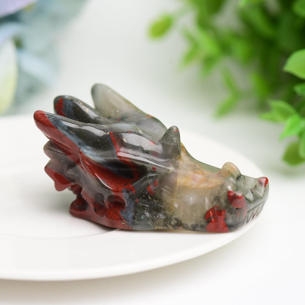 2.5" Mixed Crystal Dragon Head Animal Crystal Carving
