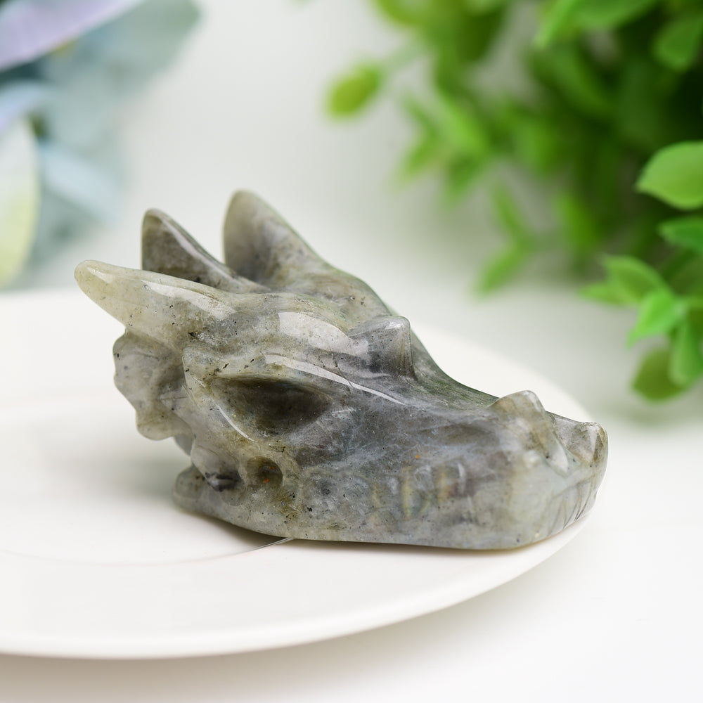 2.5" Mixed Crystal Dragon Head Animal Crystal Carving