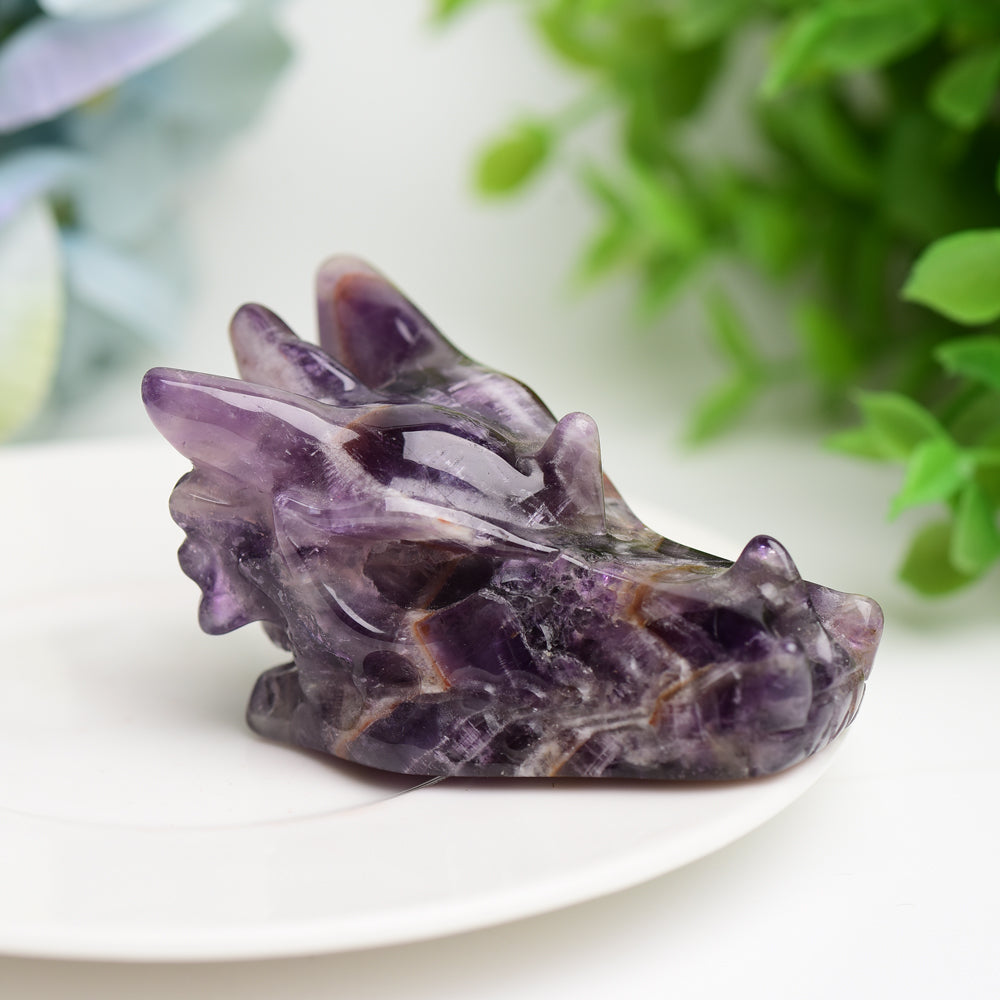 2.5" Mixed Crystal Dragon Head Animal Crystal Carving