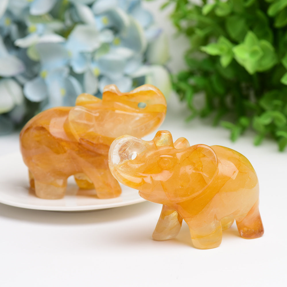 3.5" Golden Healer Elephant Animal Crystal Carving