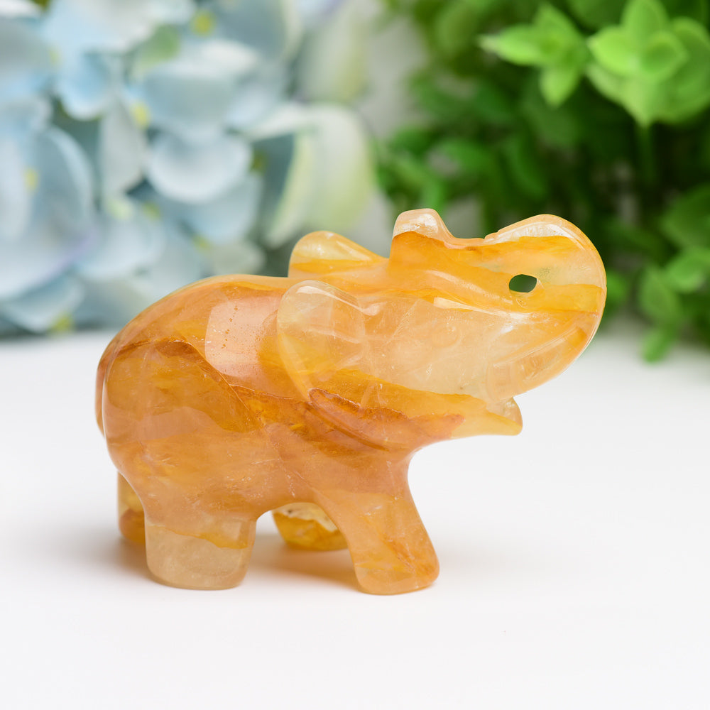 3.5" Golden Healer Elephant Animal Crystal Carving