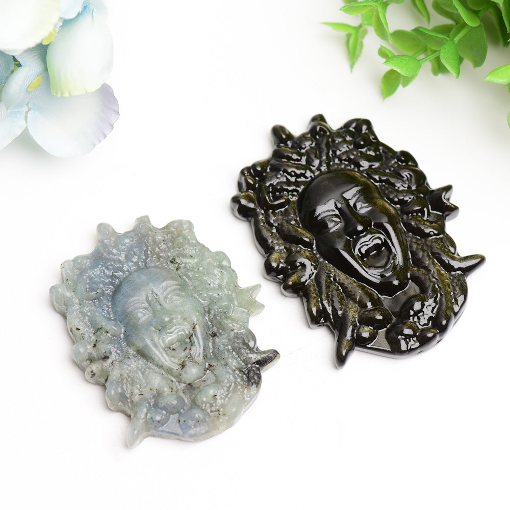 2.8"-3.3" Labradorite Golden Obsidian Medusa Carving Bulk Wholesale
