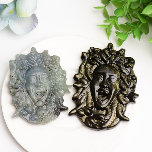 2.8"-3.3" Labradorite Golden Obsidian Medusa Carving Bulk Wholesale