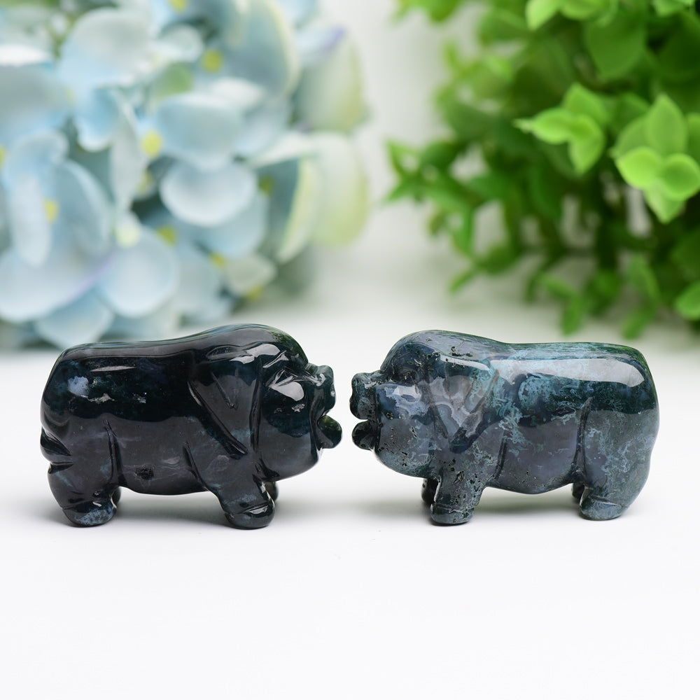 2.1" Moss Agate Pig Animal Crystal Carving
