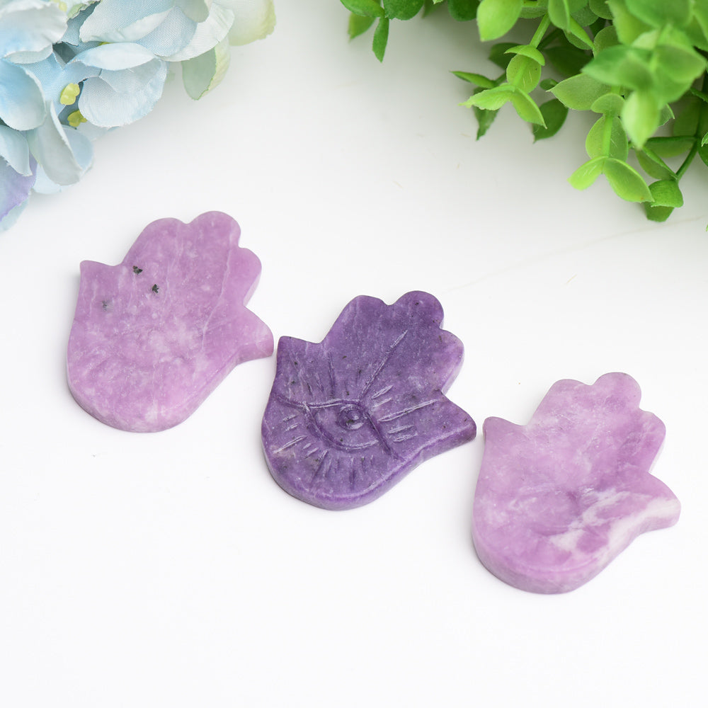 2.2" Purple Mica Hand with Evil's Eye Crystal Carving