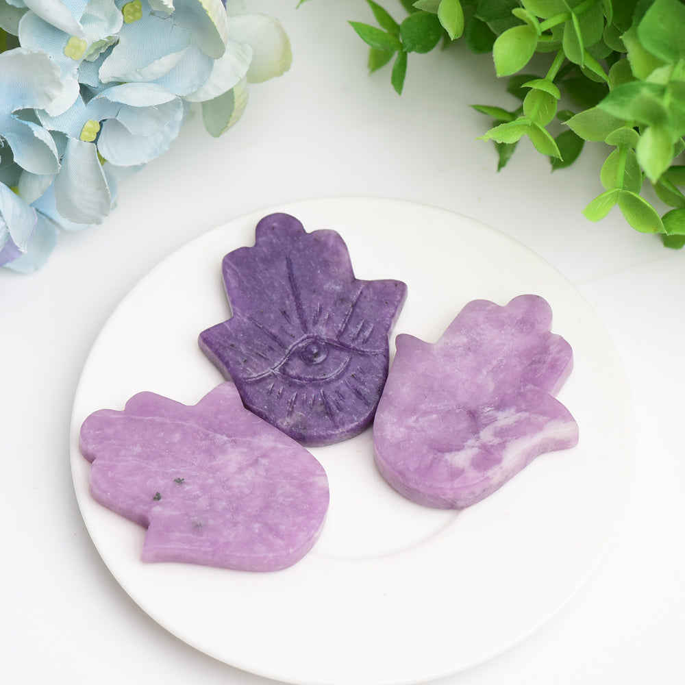 2.2" Purple Mica Hand with Evil's Eye Crystal Carving