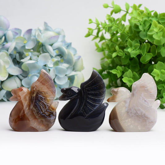 3.0" Druzy Agate Swan Animal Crystal Carving