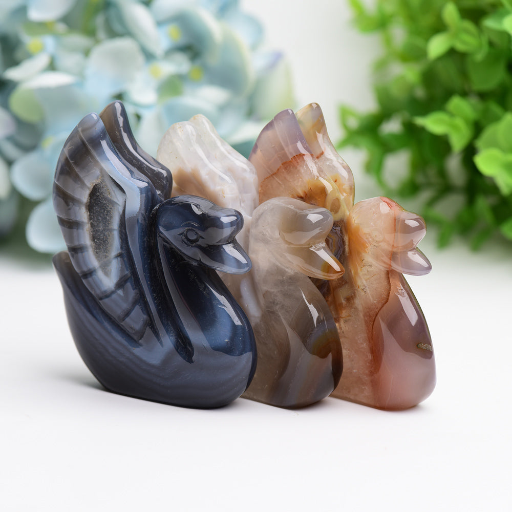 3.0" Druzy Agate Swan Animal Crystal Carving