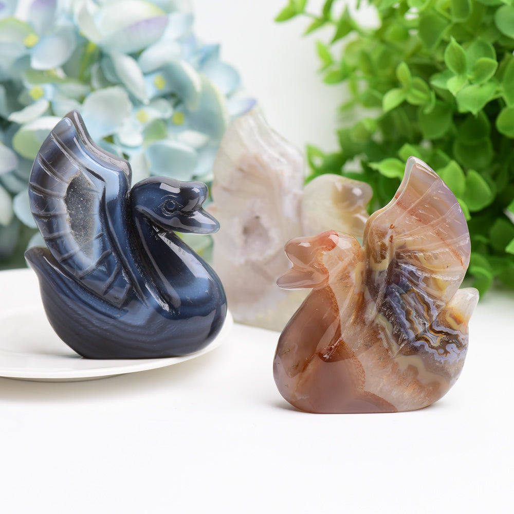 3.0" Druzy Agate Swan Animal Crystal Carving