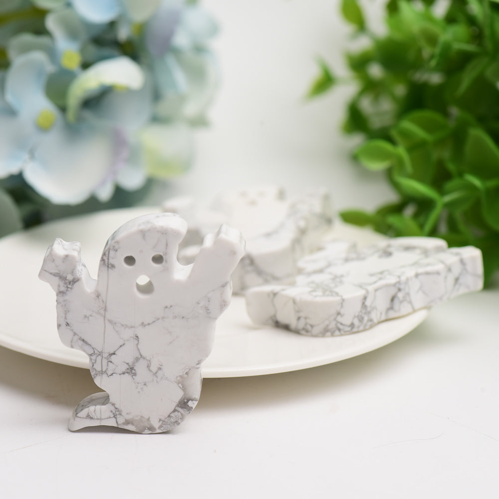 2.0" Howlite Ghost Carving for Halloween Decor Bulk Wholesale
