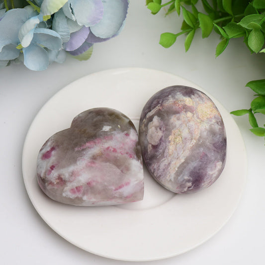 2.5" Pink Tourmaline Heart Shape & Palm Stone