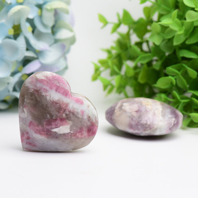 2.5" Pink Tourmaline Heart Shape & Palm Stone