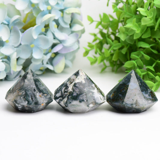 2.2" Moss Agate Diamond Crytsal Carving Buk Wholesale