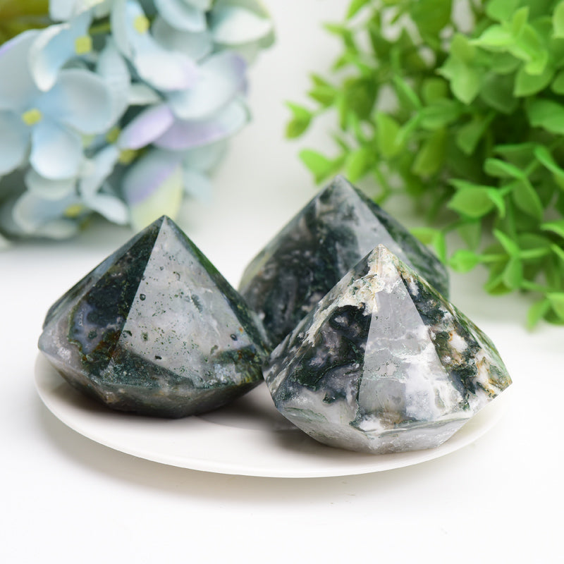 2.2" Moss Agate Diamond Crytsal Carving Buk Wholesale