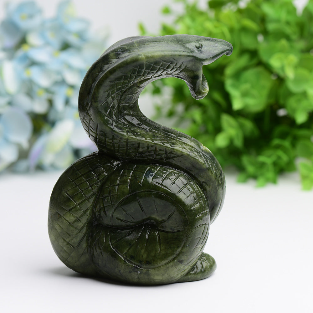5.5" Green Jade Cobra Snake Crystal Carving Free Form Bulk Wholesale