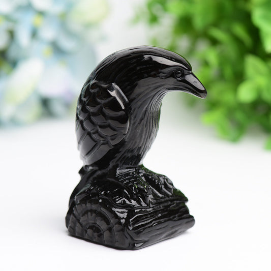 3.3" Black Obsidian Raven Bird Crystal Carving Free Form Bulk Wholesale