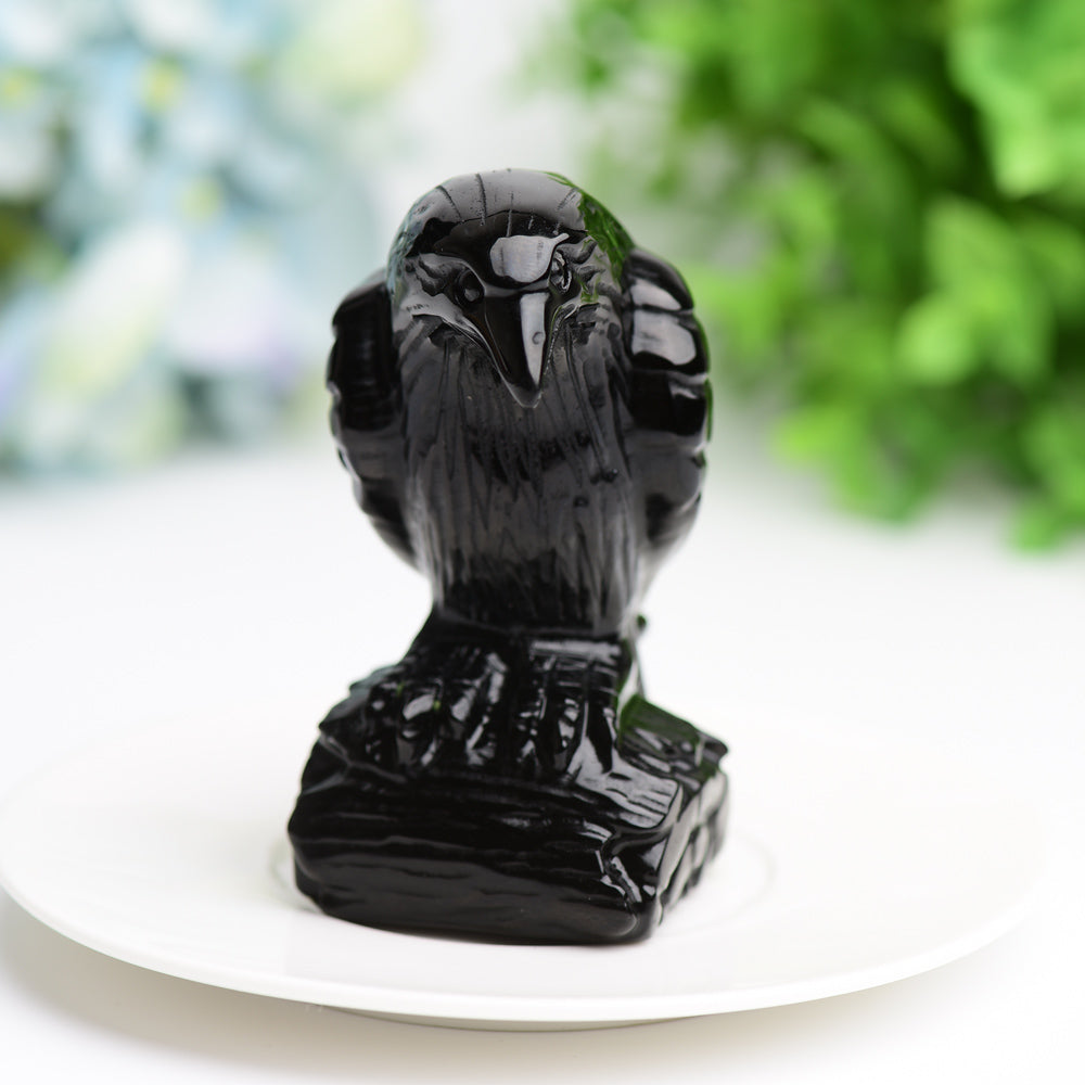 3.3" Black Obsidian Raven Bird Crystal Carving Free Form Bulk Wholesale