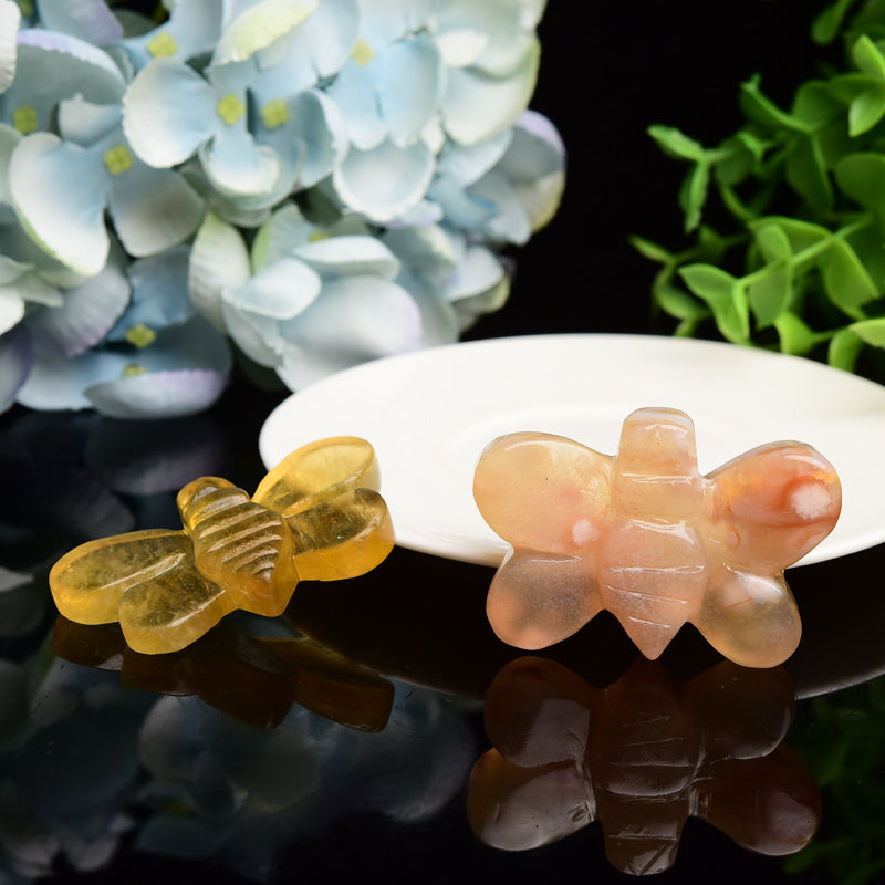 2.1“ Yellow Fluorite Flower Agate Bee Crystal Carving Bulk Wholesale