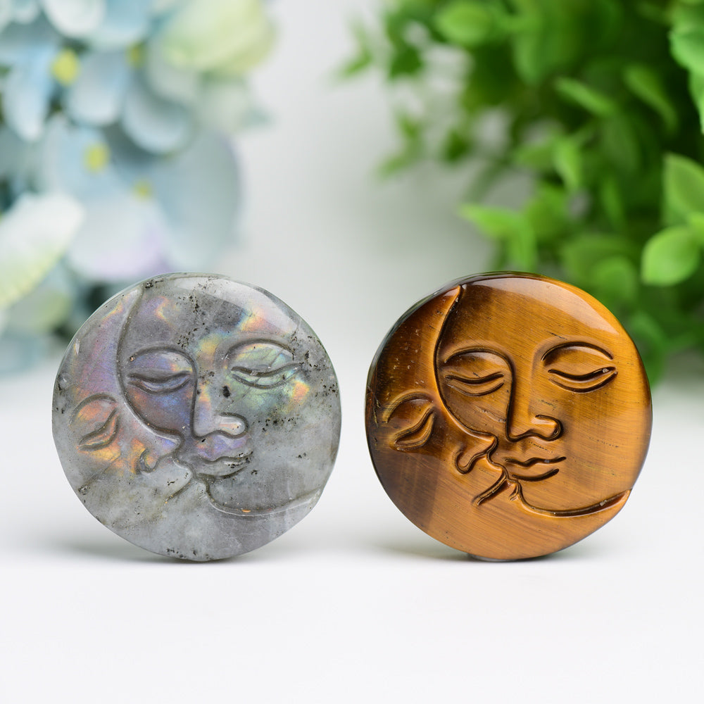 1.8" Moon and Sun Face Crytsal Carving Bulk Wholesale