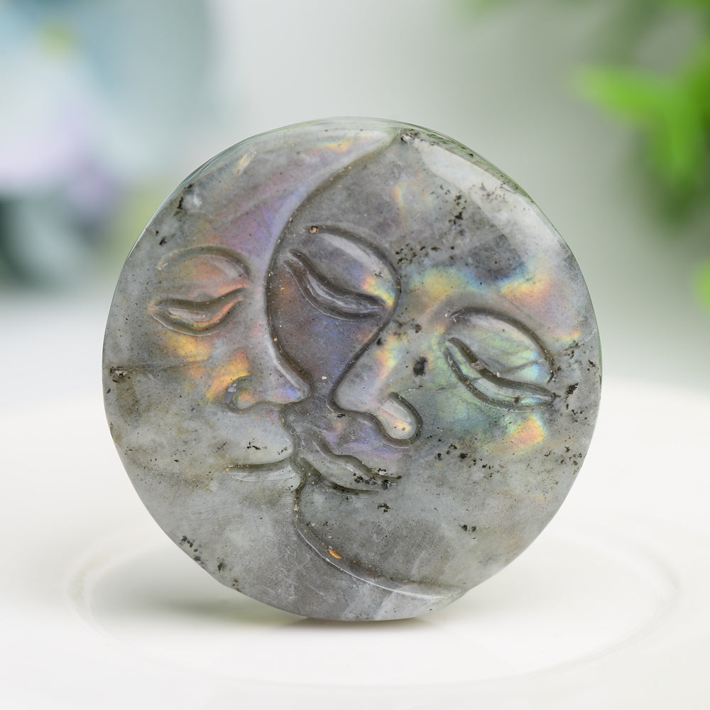 1.8" Moon and Sun Face Crytsal Carving Bulk Wholesale