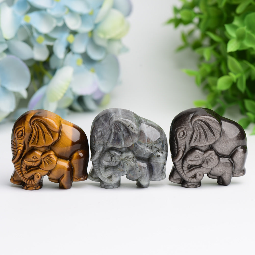 1.85" Mother & Baby Elephant Crystal Carving Bulk Wholesale