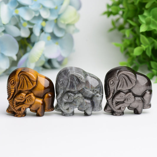 1.85" Mother & Baby Elephant Crystal Carving Bulk Wholesale