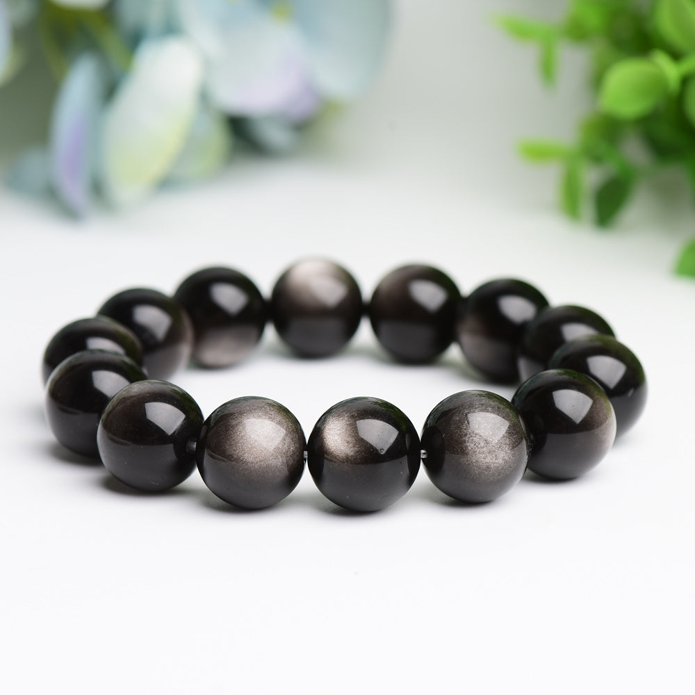 16mm Silver Obsidian Bracelet Bulk Wholeslae