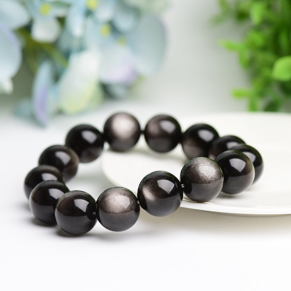 16mm Silver Obsidian Bracelet Bulk Wholeslae