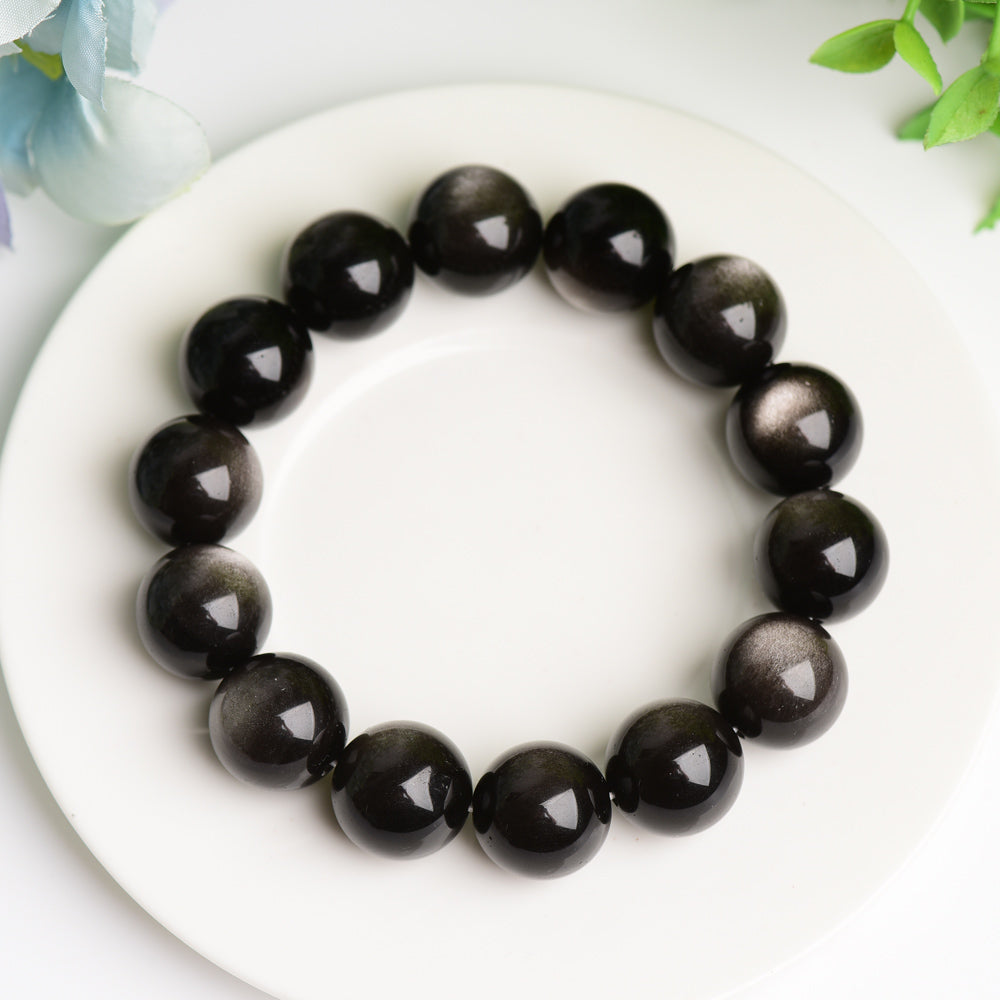 16mm Silver Obsidian Bracelet Bulk Wholeslae