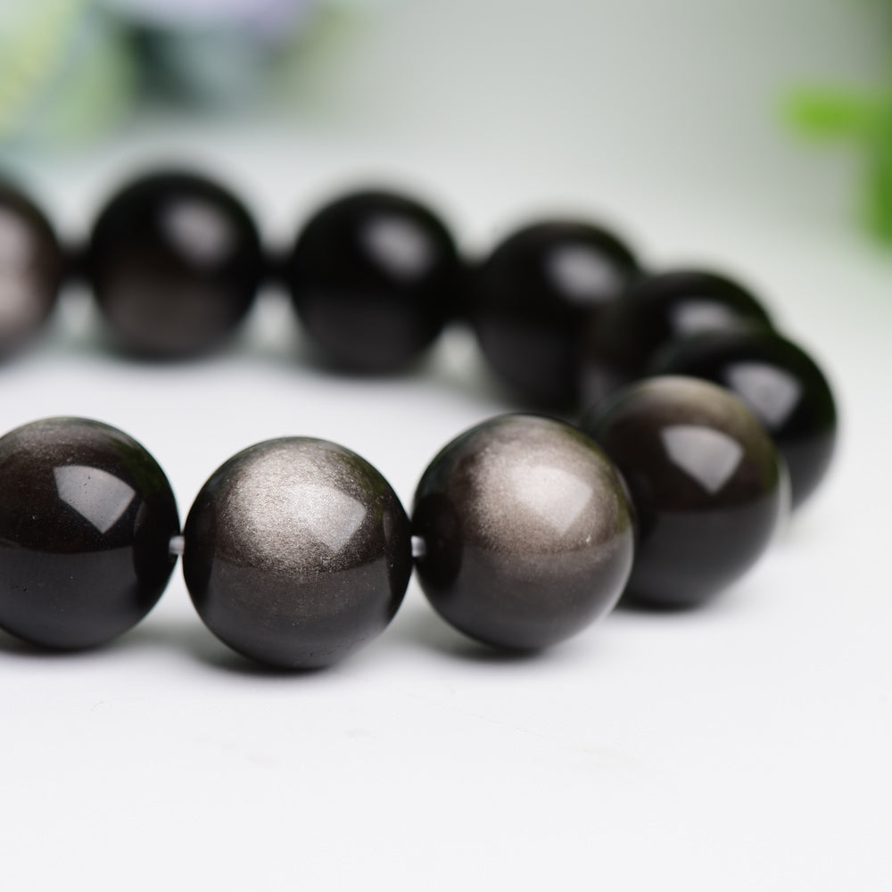 16mm Silver Obsidian Bracelet Bulk Wholeslae