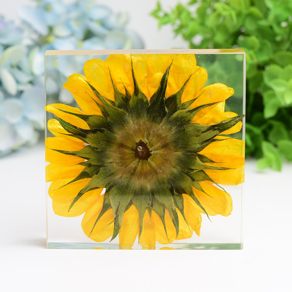 4.6" Square Resin with Sun Flower Free Form for Home Decor Bulk Wholesale