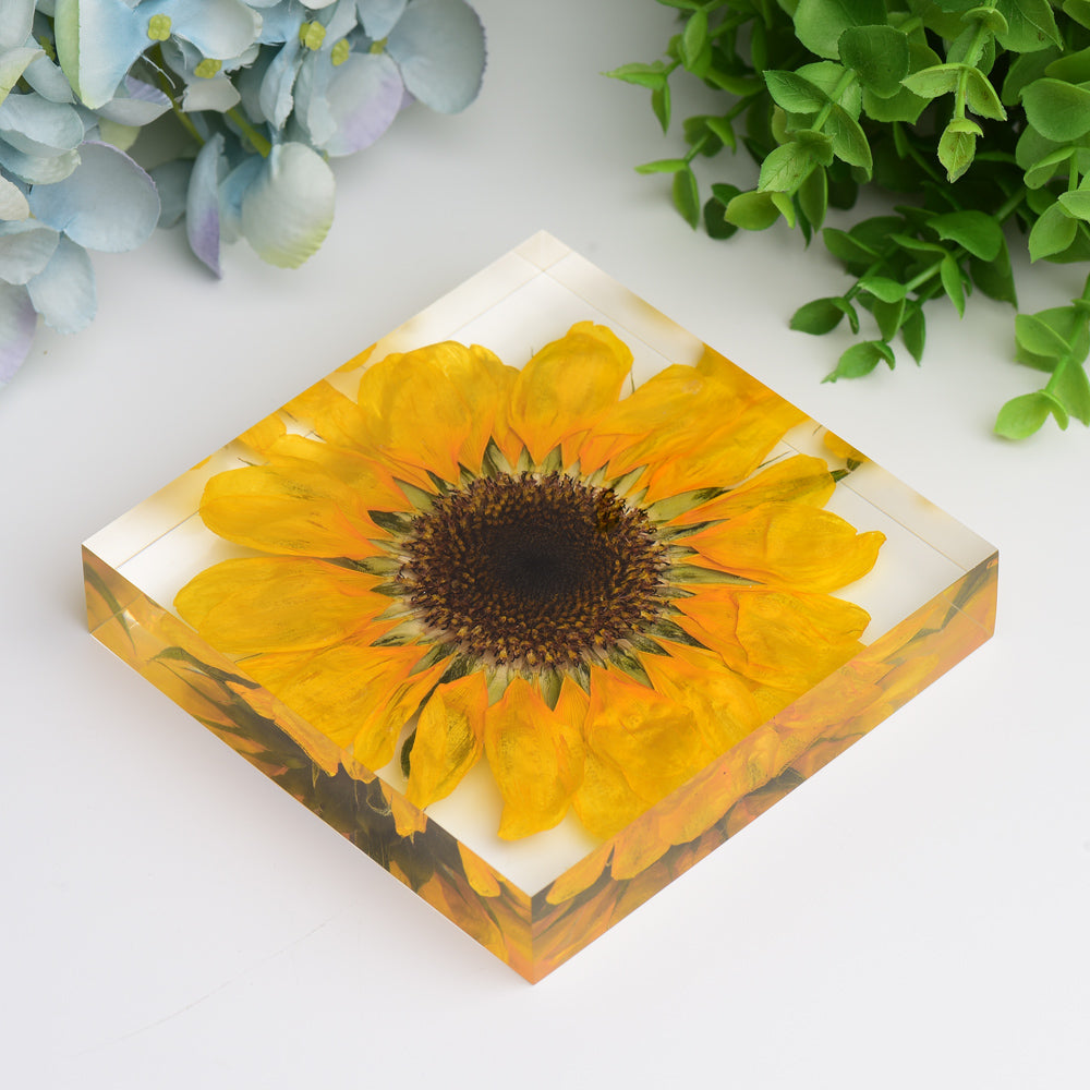 4.6" Square Resin with Sun Flower Free Form for Home Decor Bulk Wholesale