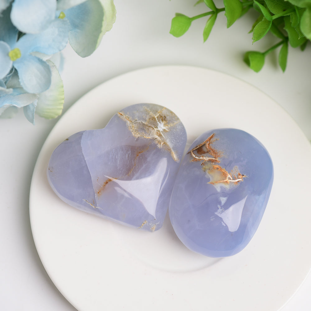 2.0"-2.5" Blue Chalcedony Heart & Palm Stone Bulk Wholesale