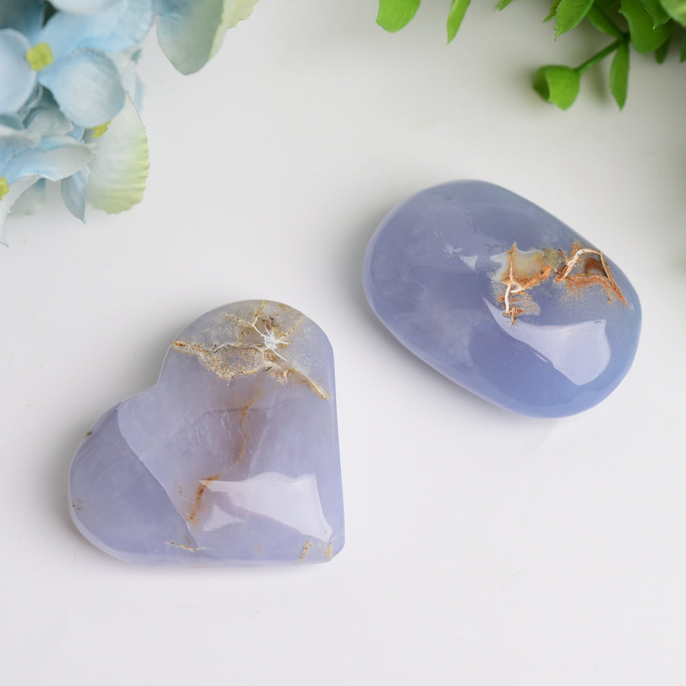 2.0"-2.5" Blue Chalcedony Heart & Palm Stone Bulk Wholesale