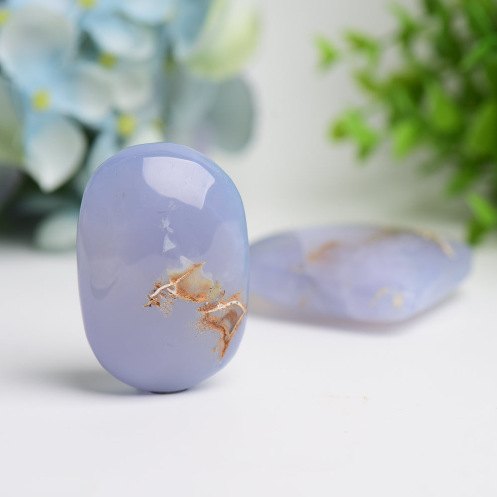 2.0"-2.5" Blue Chalcedony Heart & Palm Stone Bulk Wholesale